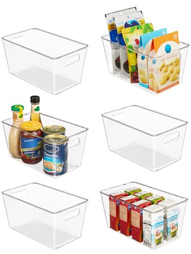 Vtopmart Clear Plastic Storage boxes, 6 PCS Storage Baskets with Handle for Bathroom, Kitchen Cupboard, Fridge, Pantry Organizers and Storage,Multi-Use, BPA Free, Middle