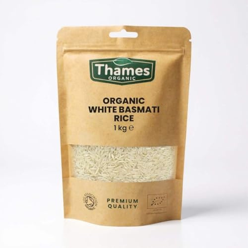 Organic White Basmati Rice-Certified Organic, Non-GMO, Vegan, No Additives, No Preservatives, Resealable Bag by Thames Organic 1kg