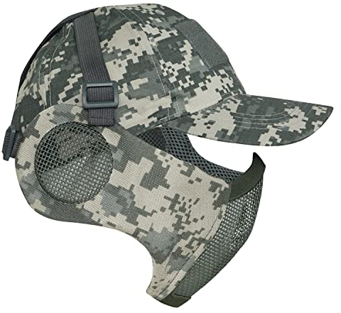 Yzpacc Airsoft Demi-masque et chapeau patch ensemble masque en maille d'acier avec protection des oreilles et casquette de baseball masque de protection tactique pour CS Game BB Gun Paintball chasse