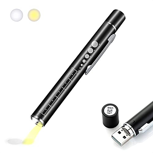 ALEOED Stylo lumineux rechargeable USB noir réutilisable pour étudiants, médecins, infirmières avec 2 sources LED, ampoule extra chaude, clip de poche