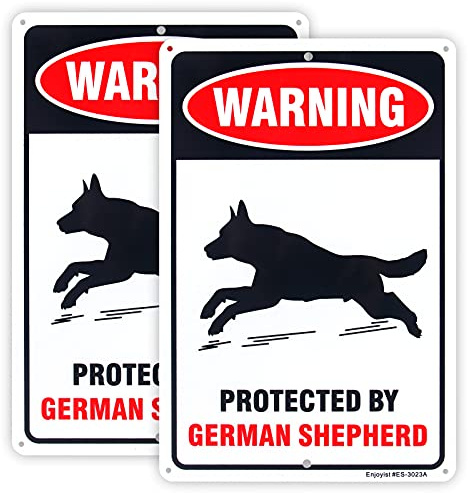 Schild mit Aufschrift Protected by German Shepherd, Beware of Dog, 30,5 x 20,3 cm, rostfreies Aluminium, reflektierend, UV-geschützt und wetterfest, 2 Stück