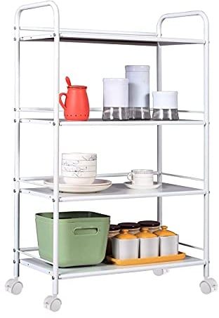 Janoon 3/4 Tier Slim Kitchen Food Storage Trolley Cart Rack Tray Shelf Rolling with Wheels by Crystals® (4 Tier Trolley)