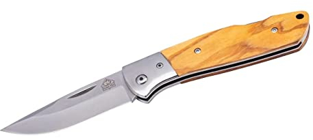 Puma TEC Taschenmesser, AISI 420 Stahl, rostfrei, Back Lock, Olivenholz Griffschalen, Edelstahlbacken, Fangriemenöse, hochwertiges Klappmesser & Outdoor-messer für Camping, Wandern oder Jagd