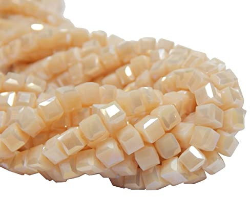 40stk Böhmische Kristallperlen 4mm, Tschechische Perlen Glasschliffperlen Glasperlen, Würfel, CZ Beads (Cappucino AB)