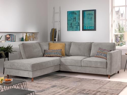 Lisa Design - Jake - Ecksofa, ausziehbar - 5-Sitzer - Velours - Links - Hellgrau