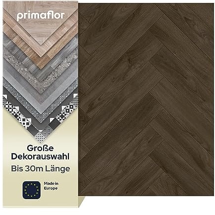 Primaflor PVC Bodenbelag Meterware - 15x20 cm, TURVO, Eiche Dunkel Fischgrätenmuster, Vinyl-Boden für Küche, Wohn- und Badezimmer, Hochwertige Auslegware, Anti-Rutsch Oberfläche, MUSTERSTÜCK