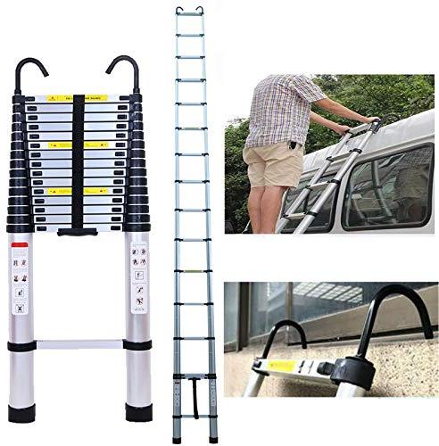 Teleskopleiter mit abnehmbarem Haken, 6,2 m, Aluminium, Teleskopleiter, ausziehbar, faltbar, für den Innen- und Außenbereich, sicher und langlebig, max. Tragkraft 150 kg