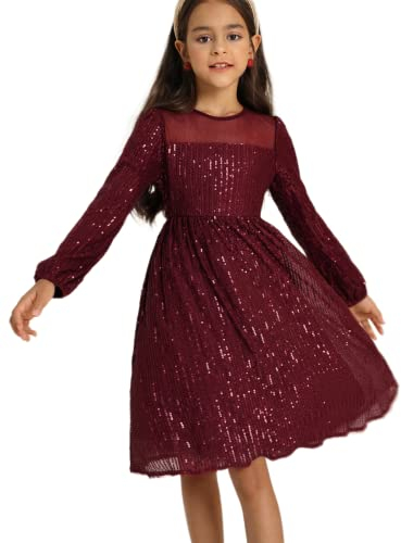 Mädchen Kleider Prinzessin Festliches 140 Kinderkleid 146 Pailletten Party Weihnachten Hochzeit Geburtstag Ballkleid Blumenmädchen Langarm Elegant A-line Crew Neck Rot 10-11 Jahre