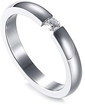 KnBoB Ring Chirurgenstahl Damen, Damen Silber Solitär mit Weiß Zirkonia Trauringe Ringe Größe 62 (19.7)