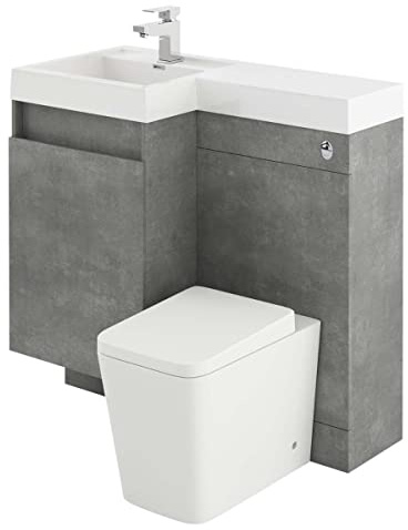 Wiltshire 900mm Left Hand Combination Vanity Unit with WC Worktop Grey Bathroom Sink Cabinet & Toilet Unit Modern Space-Saving Furniture