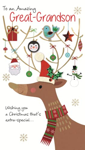 Greeting Card Hand-Finished Amazing Great-Grandson Christmas Champagne Cards XCDC333