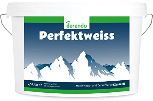 derendo Perfektweiss Wandfarbe weiß matt 5l hohe Deckkraft | Für Wände, Decken, Putz, Tapete & Altanstriche, hohe Deckkraft, geruchsarm, tropfgehemmt, Renovierung & Neuanstrich