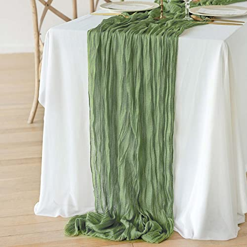 Towviy Tischläufer Grün 4m, Gaze Tischläufer Dekostoff Hochzeit Kommunion Tischdecke Boho Table RunnerHalbtransparenter Stoff Tischläufer