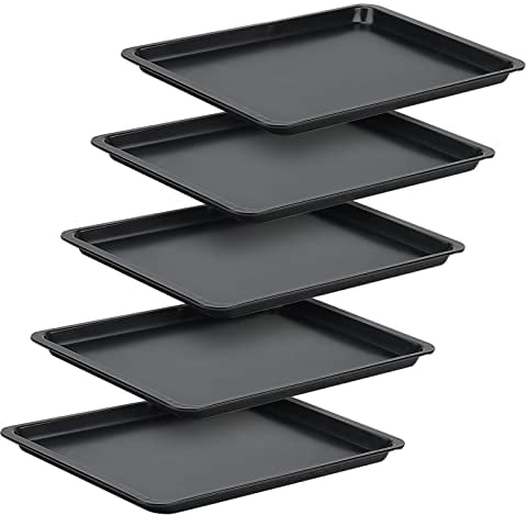 ZEONHAK Set of 5 Black Carbon Steel Non-Stick Baking Tray, 37x25cm, High Capacity, Versatile Usage