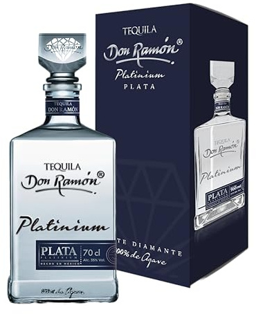 Don Ramón - Tequila Platinium Plata Cristalino 100% Agave Azul - Botella 700 ml - Doble destilación en alambique de acero - Aroma fresco y cítrico