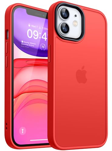 CANSHN Hülle Kompatibel mit iPhone 11 [Quadratischen Kanten] Minimalistische Transluzente Matte Schutzhülle, Military Grade Handyhülle, Rot