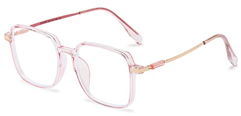 KOOSUFA Quadratische Blaulichtfilter Brille Brillengestelle Mode Computerbrille Damen Herren Ultra Leicht Metallbügel Brillenfassung Gaming Brille ohne Stärke Durchsichtig Rosa