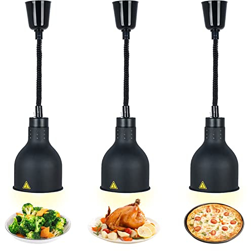 VFDZ Lebensmittel Wärmelampe, Kommerzielle Speisenwärmer Lampe, 250W Wärmelampe für Speisen, Buffet Heizlampe Einziehbares Hängende für Buffets und Küche Esszimmer(C-19cm, 3 Stück)