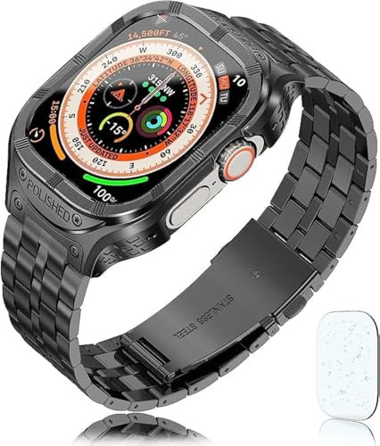 San Jeirie Funda y correa de acero inoxidable compatibles con Apple Watch Ultra/Ultra 2 Band de 49 mm, funda resistente para Apple Watch Ultra 1/2 con correa de metal iWatch Ultra para hombre
