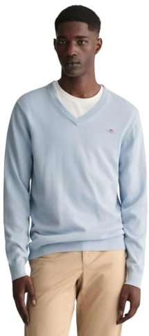 GANT Men's Classic Cotton V-Neck Sweater, Rich Blue, L