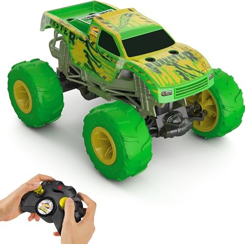 Hot Wheels Monster Trucks 1:15 Scale Gunkster RC Truck, Glows in the Dark, Terrain Action Tires with Off-Roading Capability, HTP15
