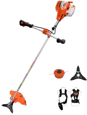 RURIS RR460, Debrousailleuse, 3Ch, Bobine Coupe File Professionelle, Suport Guidon Ergonomique, Disque Triple, Harnais de Sécurité Ergonomique, Orange