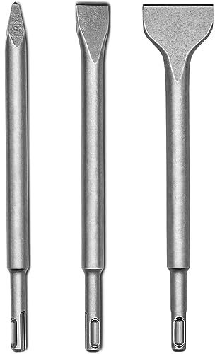 Nucraft SDS Plus Chisel Set, 3-Pcs Steel Drill Tool,1 Wide, 1 Flat, 1 Pointl, Spade Scraping Chisel Set for Tile Masonry Brick Wall Granite Concrete