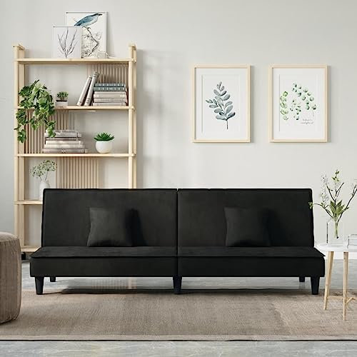Homgoday Schlafsofa mit Bettfunktion Bettsofa Tagessofa Bettcouch Sofabett Gästesofa Sofa Couch Schlafcouch Gästebett für Wohnzimmer Schlafzimmer Schwarz Samt