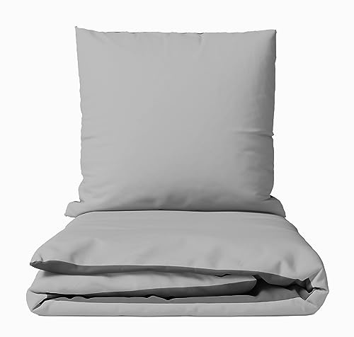 Leonado Vicenti Bettwäsche 200x200 Premium Qualität Uni Einfarbig Wendebettwäsche Grau Silber Doppel Kissenbezug 80x80 cm Microfaser mit Reissverschluss