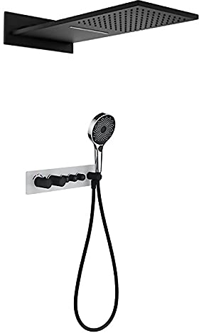 Thermostatisches Duschsystem, Verdecktes Schwarzes Duscharmatur-Set Mit 3 Funktionen, Handbrause Und 2 Modi, Regenduschkopf, Duschkombinationsset, Wandmontage, Wannen- Und Duschverkleidungs-Set