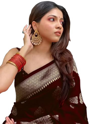 Sugathari Sari Banarasi pour femme en soie Kanjivaram pure douce 2023 Design Wear Pattu Sari en coton avec chemisier pour mariage Sari (PARI 122 Marron)