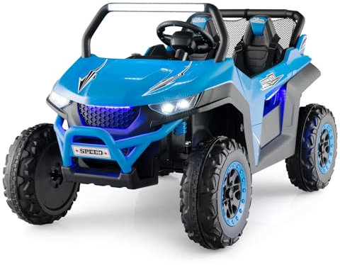 COSTWAY 12V Kids Electric Ride On UTV, 2-Seater Battery Powered Truck with Remote Control, Bluetooth, LED Light, Music, MP3/USB/FM, 4 Spring Suspension Wheels Vehicle Toy for Children (Blue)
