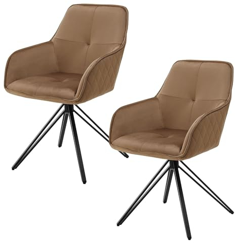 Juskys Drehstuhl Clyde mit Armlehne 2er Set - Esszimmerstuhl modern mit Stoff Bezug - Polsterstuhl Esszimmer - 120 kg belastbar - Stuhl Samt Hellbraun