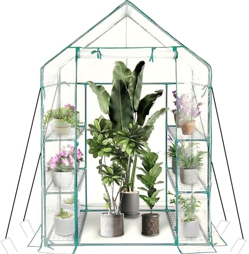 heyfurni Gartengewächshäuser,Tomatengewächshaus mit 3 Etagen 6 Regalböden,PVC Abdeckung Foliengewächshaus,begehbares Gewächshaus,Standgewächshaus,Grün, 143x73x195cm