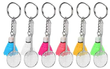 KOMUNJ 6 Stück Badminton Schlüsselanhänger, Mini Schläger und Ball Anhänger Schlüsselanhänger, Federball Badminton Anhänger, Multi Farbe Schlüsselanhänger, Geschenk Geschenk
