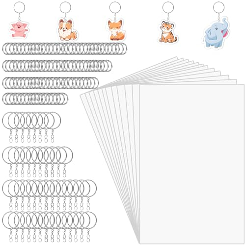 Gigtoop 245 Stück Schrumpffolie Set,Schrumpffolie zum Basteln Inklusiv A4 Schrumpffolie Set Schlüsselanhänger,Perlenkette,Transparente grobe Membran Lochen für Kinder DIY Handwerk
