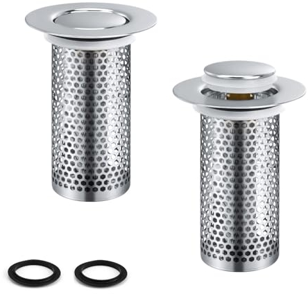 WJUAN 2 Pezzis Filtro Capelli Doccia, Acciaio Inossidabile Filtro Lavandino Bagno, Design Pressione, Filtro per Lavandino Previene L'intasamento, Applicabile Cucina, Balconi (33 × 80 mm)