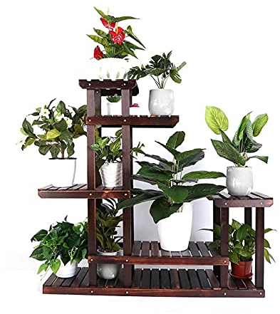 plant standPlant Shelf, Vintage Wooden Plant Stand Balcony Flower Pot Ladder Shelf Outdoor Garden Stand Planter Indoor Plants Pots Home Storage Shelf Decor Flower Rack
