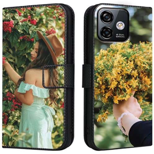 CAXKJE Coque Personnalisée pour Ulefone Note 16 Pro Cuir PU Protection Housse,avec Votre Propre Photo Image Texte Nom Housse,Etui en Case Silicone Bumper Cuir Etui Flip Cover -SAMHD-Black