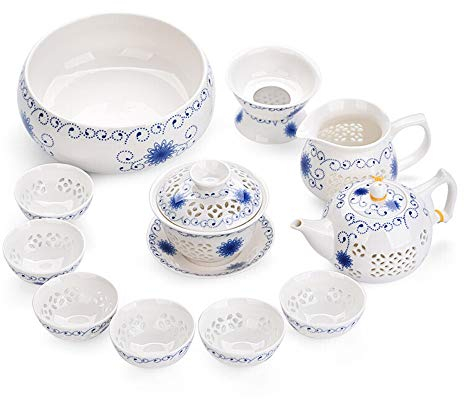 UHJKLA Juego de té 11PCS Juego de té para Uso doméstico Tetera Transparente China de cerámica Tazas para Juego de té de cerámica para el hogar de 6 Personas