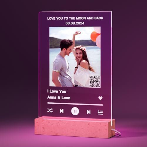 witfox Spotify Bunte Glas Personalisiert QR Code - 11 Farben verfügbar, Spotify Song Cover mit Foto, Personalisierte Geschenke für Frauen Männer zum Jahrestag, Geburtstag, Valentinstag-15x22cm