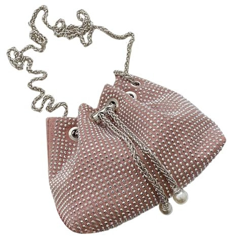 Zvn Zojne Beuteltasche mit Kordelzug und Strasssteinen – glitzernde Clutch-Handtasche für Damen, volle Strass-Eimertasche für Abend, Hochzeit, Abschlussball, rose, Refer to description