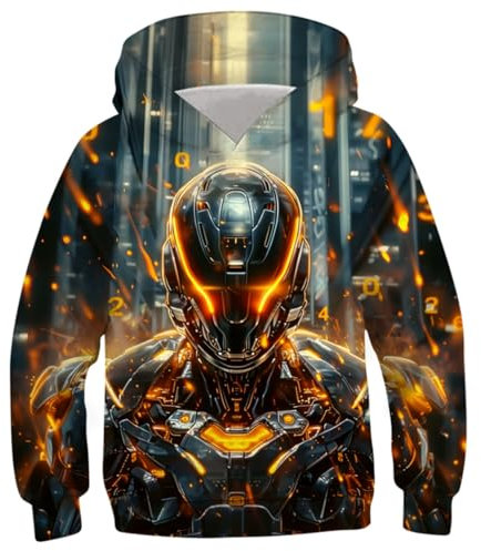 Belovecol Junior Kinder Jungen Kapuzenpullover Kids 3D Roboter Hoodie Sweatshirt Sweat Shirt Hood 11-13 Jahre
