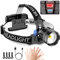 Stirnlampe LED Wiederaufladbar, 20000 Lumen Superhell Kopflampe mit Bewegungssensor 3 Lichtmodi, Einstellbarer Fokus IP68 Wasserdicht Stirnleuchte für Caming Wandern Angeln Fotografieren DIY Arbeit