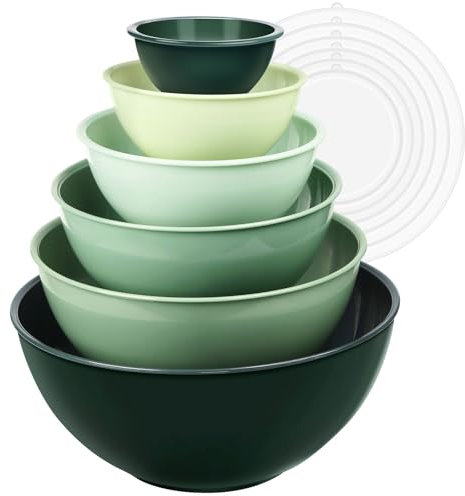 Greentainer Plastic Mixing Bowls with Lids Set 12 Piece Colorful Mixing Bowl Set for Kitchen - Nesting Bowls with Lids Set, 6 Prep Bowls and 6 Lids - Microwave and Freezer Safe(Green)