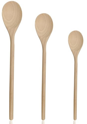 Cuillere en Bois de Cuisine, 3pcs Cuillere en Bois Longue Cuillere Bois Spatule Cuisine Bois Cuillere Longue a Melanger en Bois pour La Cuisson, Remuer (20,5cm, 25,5cm, 30,5cm)