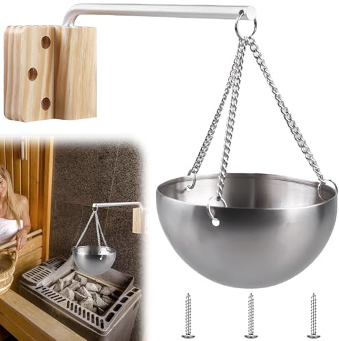 Aroma Schüssel Sauna, 12cm Edelstahl Sauna Verdampferschale mit Kette und Zubehör, 350ml Hängend Sauna Raum Spa Halter, Rund Hängend Schüssel Tasse Ätherische Öl Schüssel für Sauna Und Spa