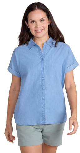 Mountain Warehouse Palm Womens Relaxed Check Shirt - Comfortable, Breathable & Lightweight 100% Cotton Top, Easy Care - Spring Summer, Outdoors & Holiday Pale Blue 18