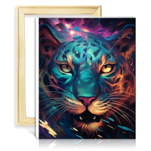 TANGFEIY Ölgemälde Leopard Ölgemälde DIY Aquarell Digitales Gemälde Acryl Nummer mit Pinseln Wohnkultur Gemälde Geschenk Kein Rahmen (50x65cm)