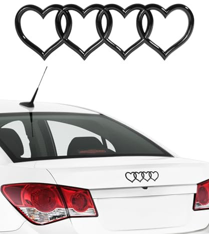 Flaconi Aufkleber für Auto,Aufkleber Auto,Auto Logo Modifikation,Herz Ringe Auto Emblem Logo Aufkleber,Autoaufkleber Tuning,Lustige Autoaufkleber,Dekorativer Aufkleber für A3 A4 A6L Q5 (Schwarz)